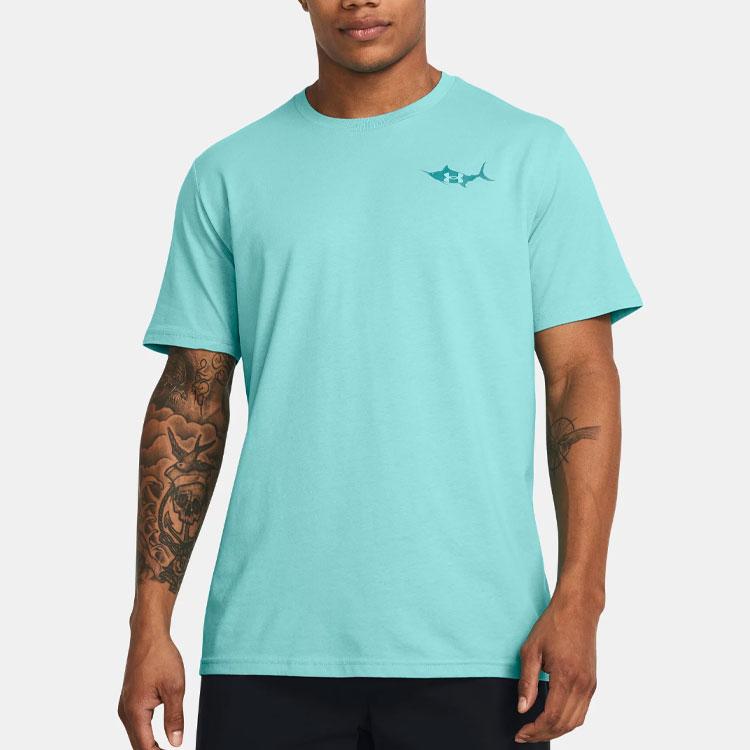 Under Armour Printed Ribbed Crew Neck Short Sleeve T-Shirt Men Tops Coastal-Blue 1382907-482