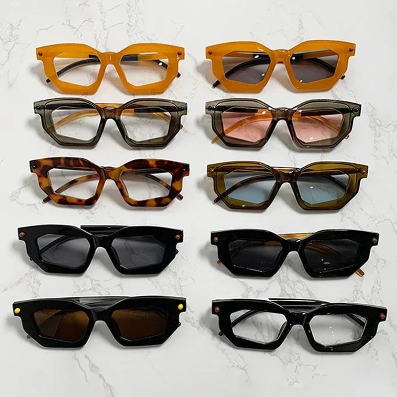  Polygon Women Double Color Sunglasses Fashion Clear Lens Glasses Frame Men Punk Rivets Unique Sun Glasses UV400
