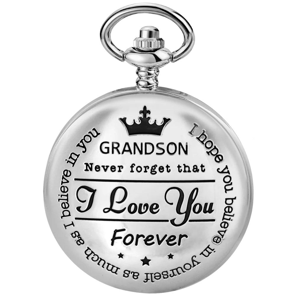 

New To My Grandson Engraved Quartz Pocket Watch Necklace Arabic-Numeral Dial Chain Pendant Exquisite Charm Gift for Grandson