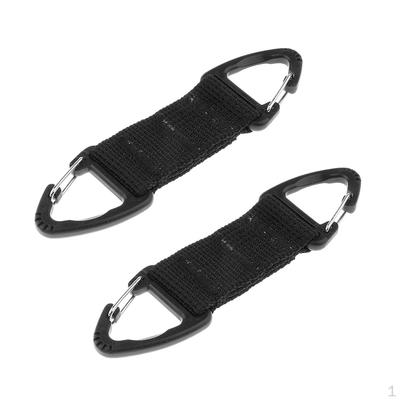 2 peças Cinta de Nylon Preta com Gancho Triangular de Ponta Dupla Pendurador de Mochila de Caminhada ao Ar Livre