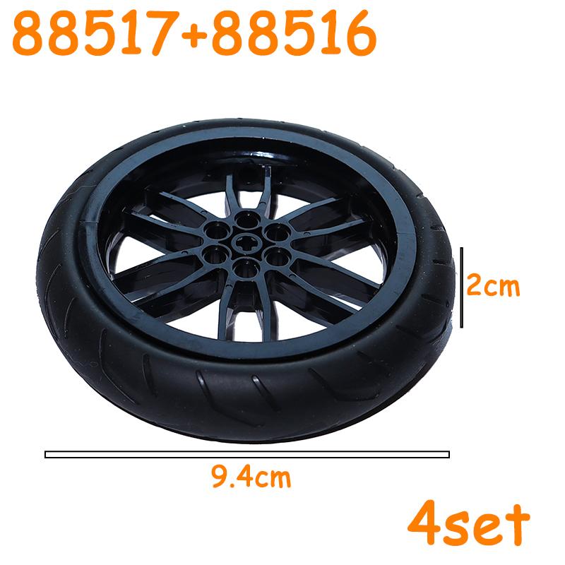 Full-size Tire Wheel Cross Hole Set Car Truck Wheels Hub Technical Bricks MOC Motorcycle Tyre & Rim Construction Building Blocks