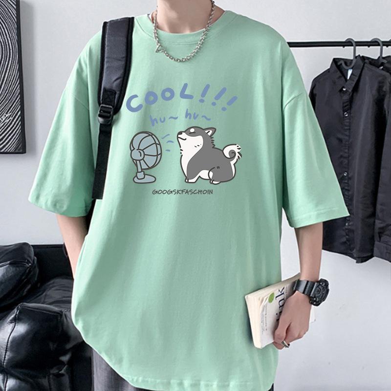 Cute Men Oversized Drop Shoulder T-Shirt 100% Cotton Streetwear Tee