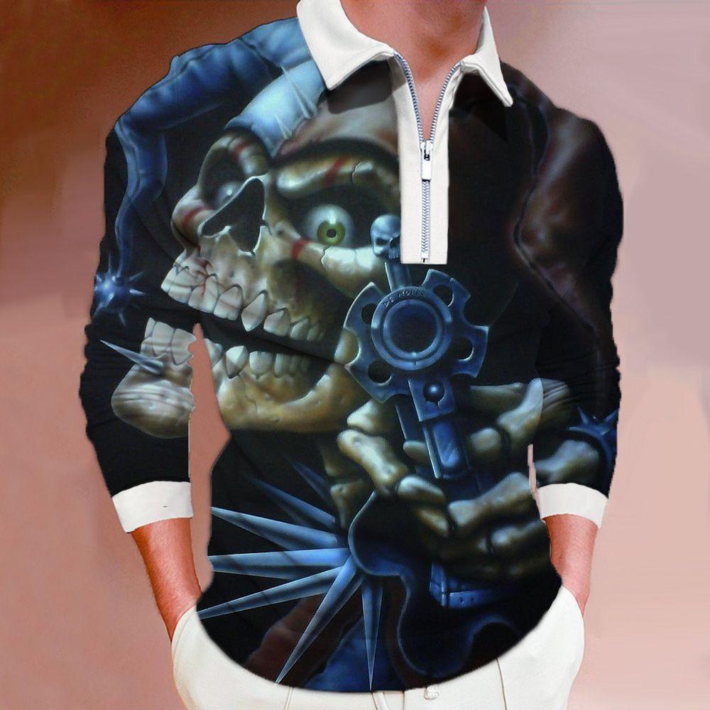 

Рубашки поло мужские с длинным рукавом модные синие ключи со скелетом с принтом новые мужские рубашки поло футболка на молнии с длинными рукавами топ