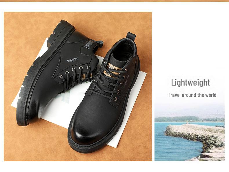 Men's High-Top Leather Martin Boots, 2024 Autumn/Winter, Plus Velvet, Warm Mid-Top Work Boots