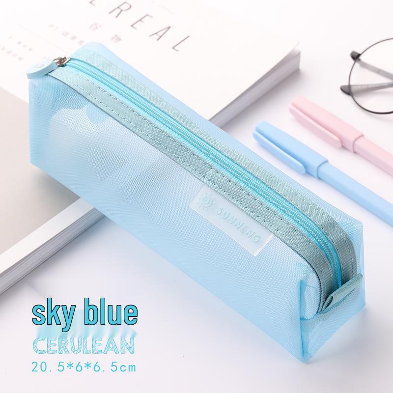 Korean Minimalist Transparent Mesh Pencil Case - Cute & Fresh Japanese Style Stationery Bag for Students