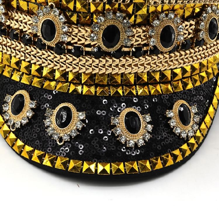 Shimmering Marine Hat with Rivet Studs Rhinestones Decors for Women Girl Roleplay Game and Stage Performances Dressingup