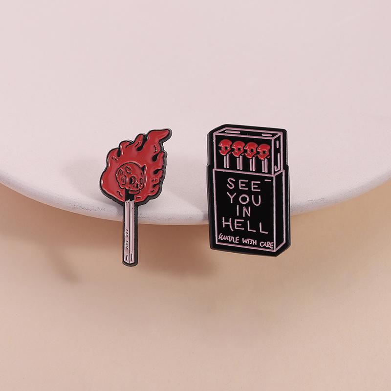Skeleton Match See You In Hell Enamel Pins Halloween Punk Metal Brooch Lapel Badge Fashion Jewelry Accessories Gift for Friends