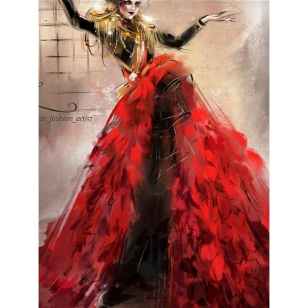 

Disney 5D DIY Diamond Painting Cruella De Vils Red and Black Dress Fashion Illustration Embroidered Mosaic Cross Stitch Home Decor Gift Crafts Round 20x30cm