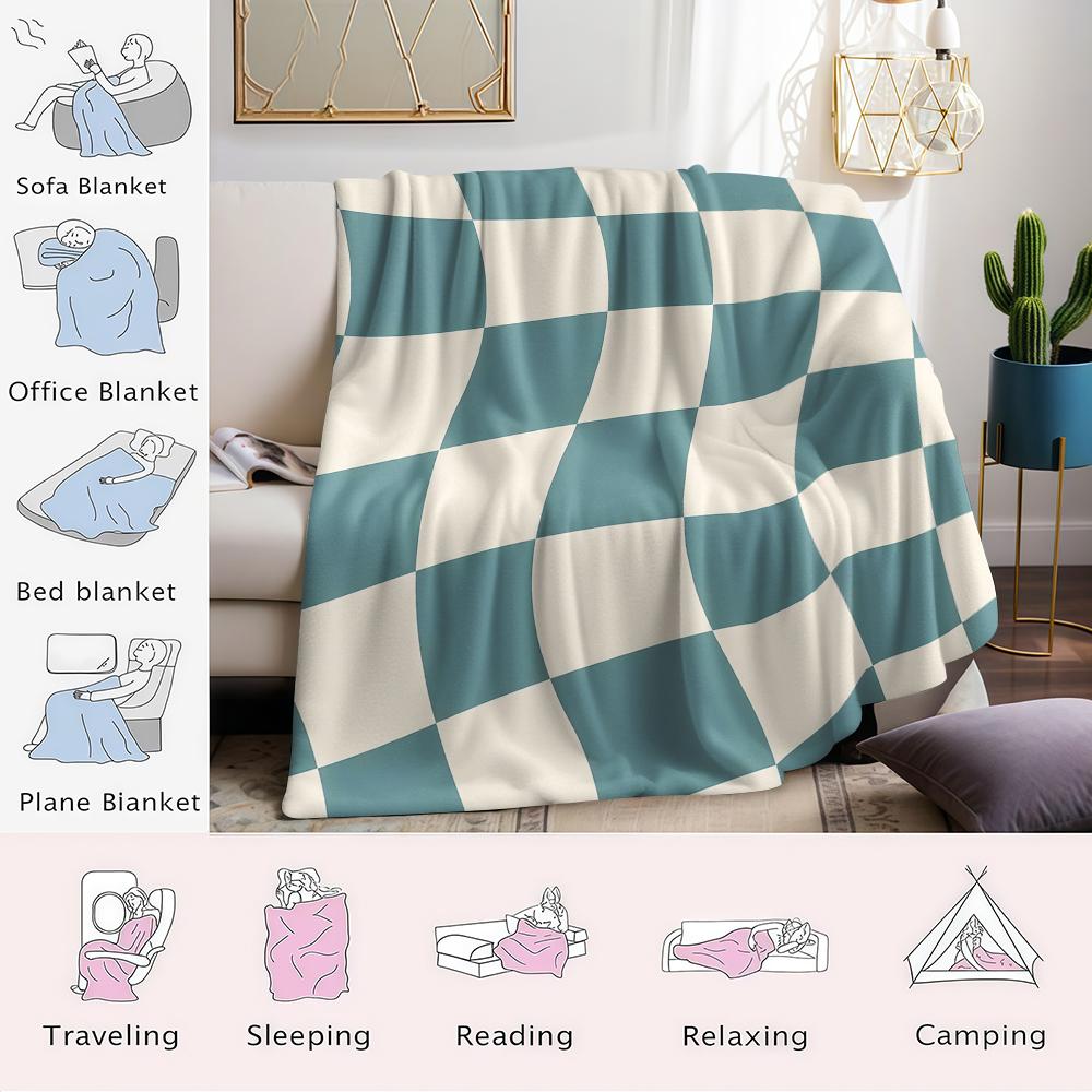 Wavy Checks Flannel Blanket Warm Soft Halloween Christmas Couch Warm Cozy Decorative Decor Gift for All Season