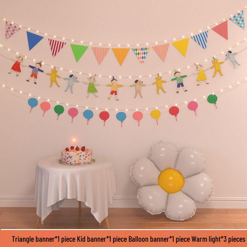 Birthday Pom Pom Bunting Set for Kids - First Party Decor & Photo Props