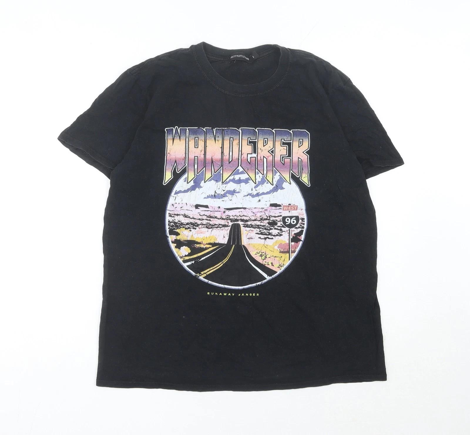 PrettyLittleThing Женская черная футболка с графическим принтом Wanderer Размер S XL