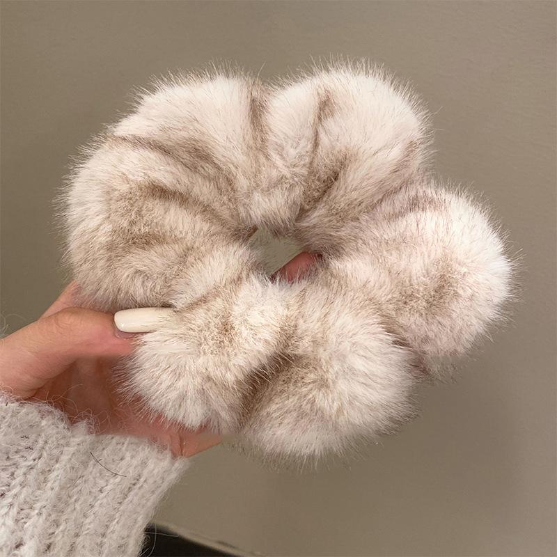 Large Size Sweet Soft Fluffy Plush Solid Color Elastic Hairband Scrunchies Women Girl Autumn Winter Hair Ring Hair Accessories