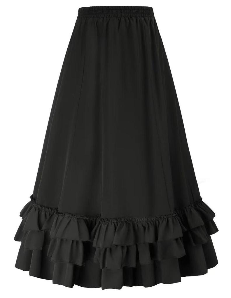 2024 Autumn Retro Gothic Victorian Irregular Adjustable Midi Skirt