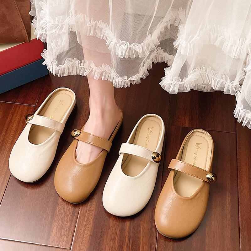 Retro Half Slippers Women's Outer Wear 2025 New Flat Bottom Soft Bottom One Pedal Lazy Bag Head Drag