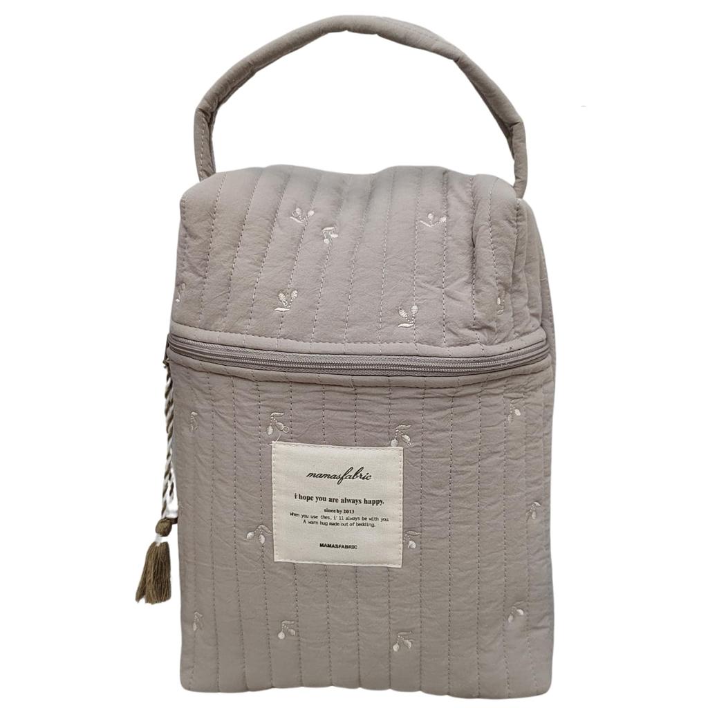 Multi-functional Storage Bag with Korean Embroidery and Quilting, Perfect for Baby Bottles, Diapers, and Other Small Items. Also Suitable As a