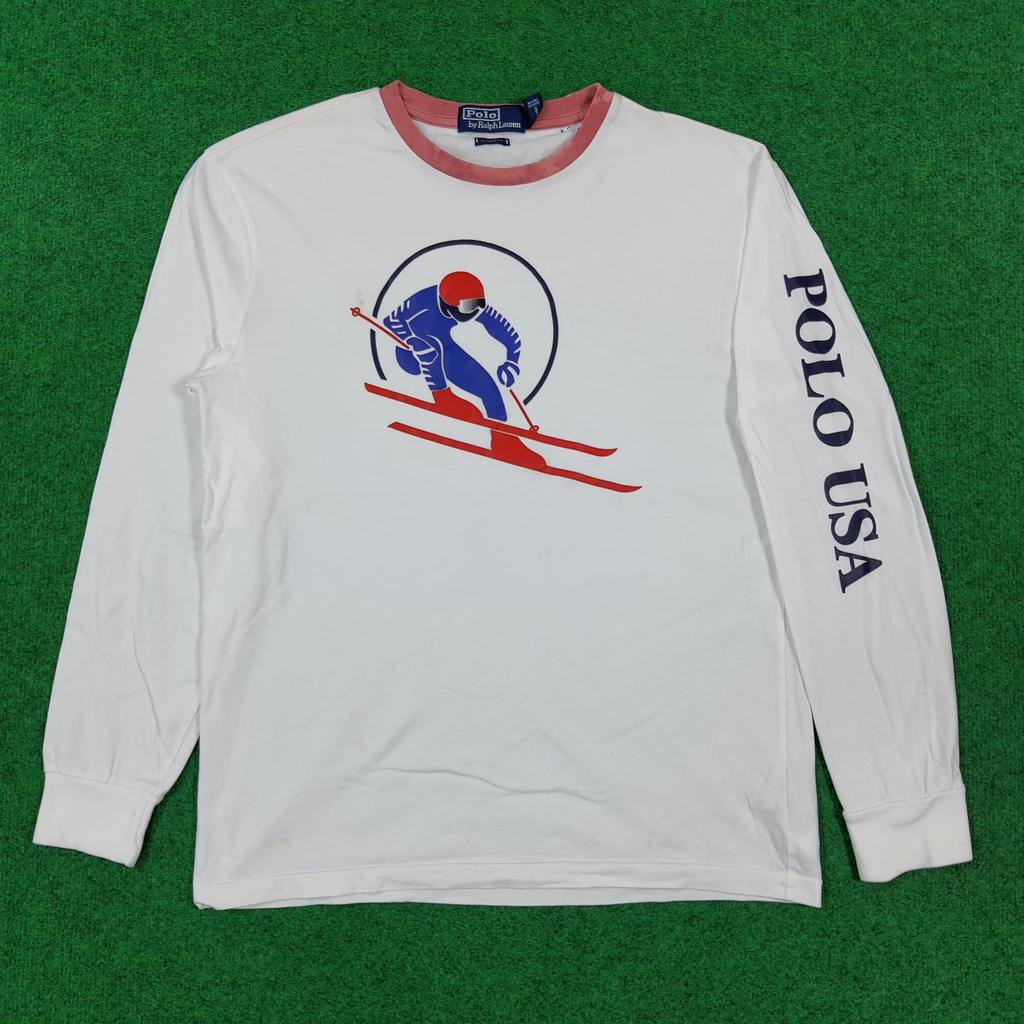 Vintage Polo Ralph Lauren USA Downhill Skier Graphic Tee