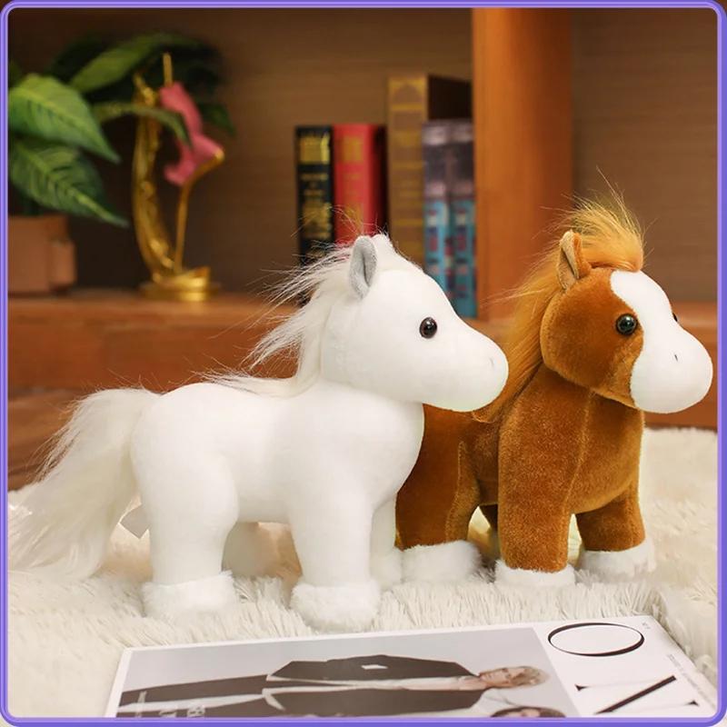 Simulation Cute Horse Plush Toy Stuffed Animal Toy Brown White Black Soft Realistic Horse Toy Home Decoration Kids Birthday Gift