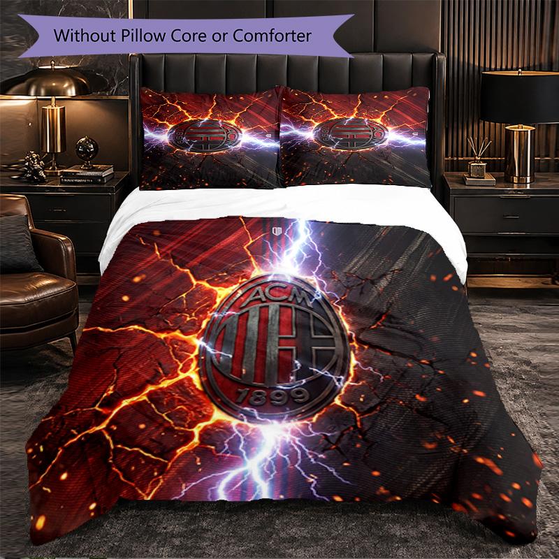 Set Lenzuola AC Milan Modello 3 Pezzi Morbida Copripiumino in Microfibra con Federe per Camera da Letto