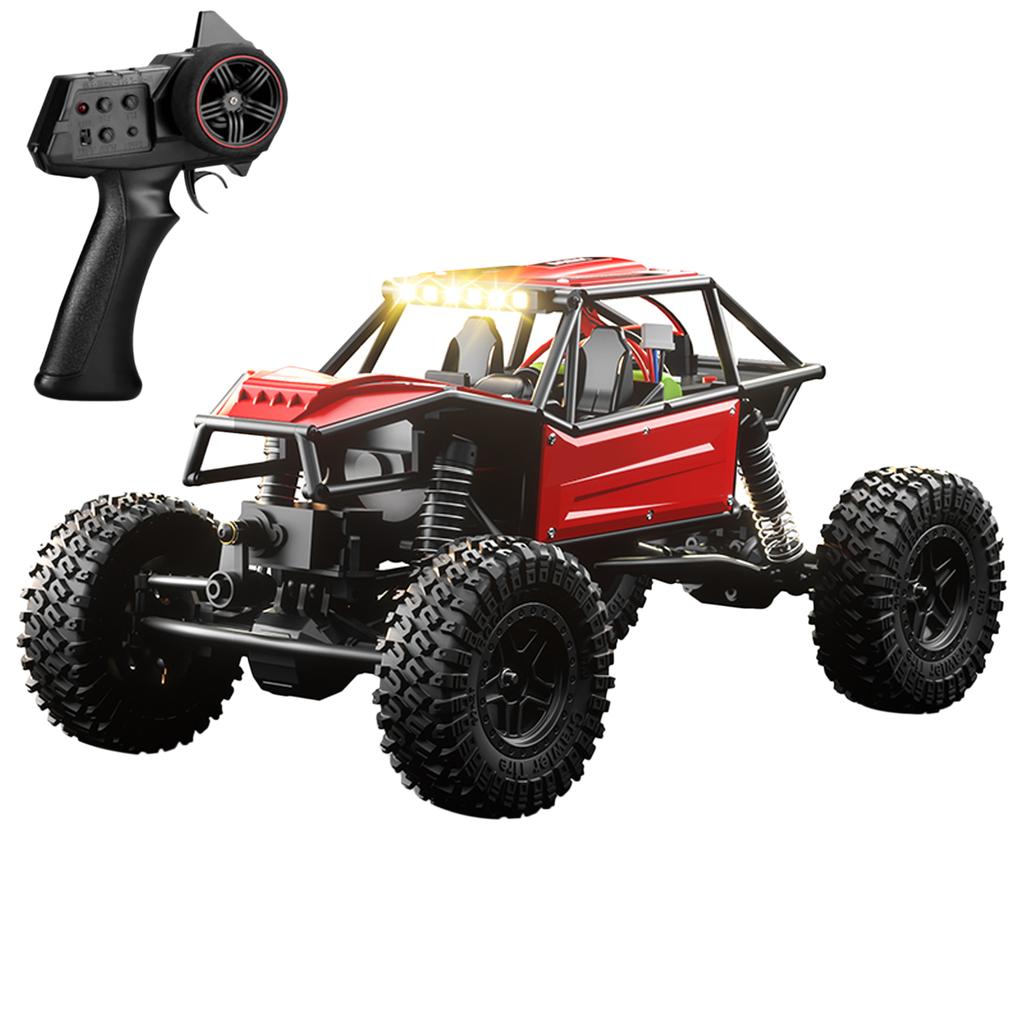Remote Control Car, 2.4GHz 1:18 Scale 4WD Off Road Rock Crawler Vehicle, Rechargeable Electric Toy with LED Headlights