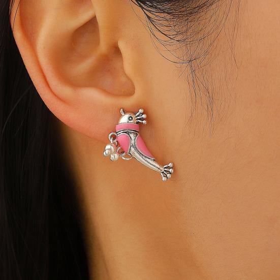 1 Pair Oil Dripping Bird Stud Earrings Hypoallergenic Alloy Enamel Red Bird Bell Earrings Lightweight Women Girls Earrings Fashion Jewelry