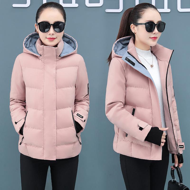 Women's Plus Size Autumn Winter Padded Thickened Hooded Down Jacket Short Casual Loose Zip Outerwear