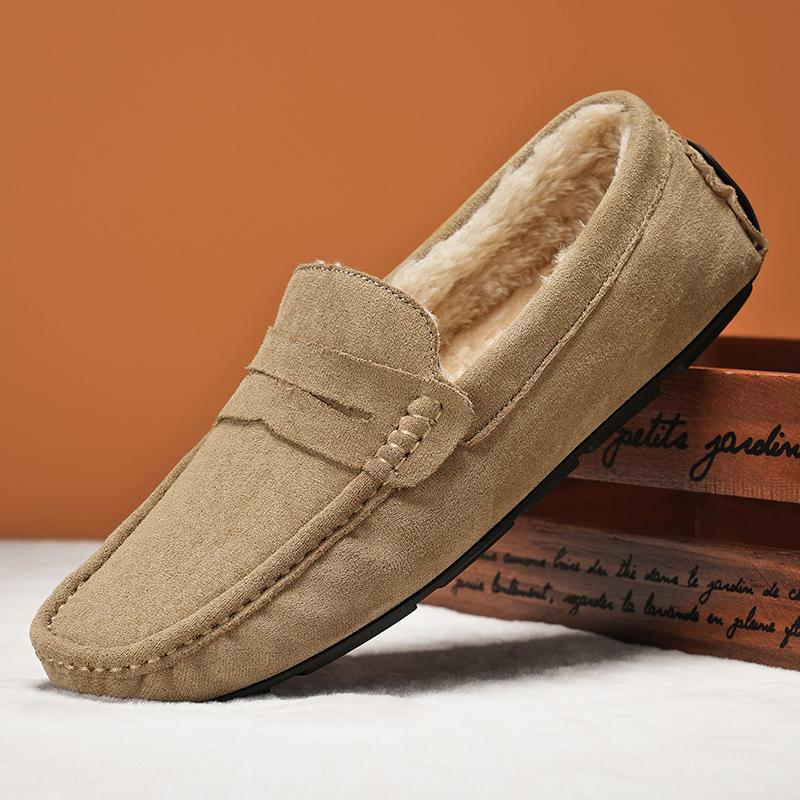Fashion Winter Men Loafers Soft Suede Plush Warm Mens Casual Shoes Moccasins Slip On Flats Man Business Shoes Fashion Male Driving Shoes