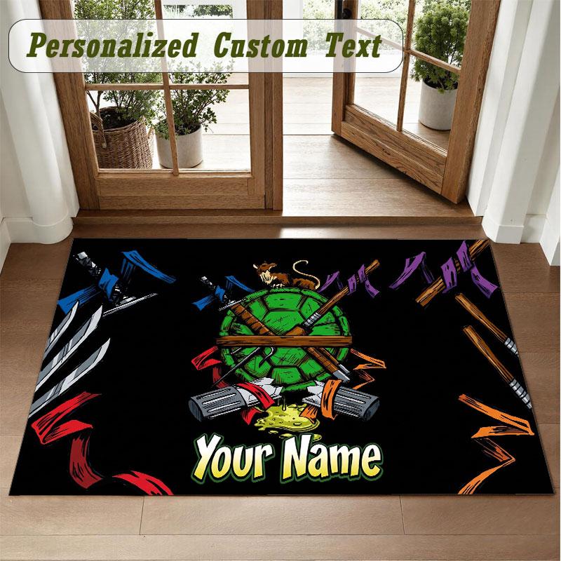 Crystal Velvet Square Rug Custom NameTeenage Mutant Ninja Turtles Pattern Non Slip Home Floor Decor Rug