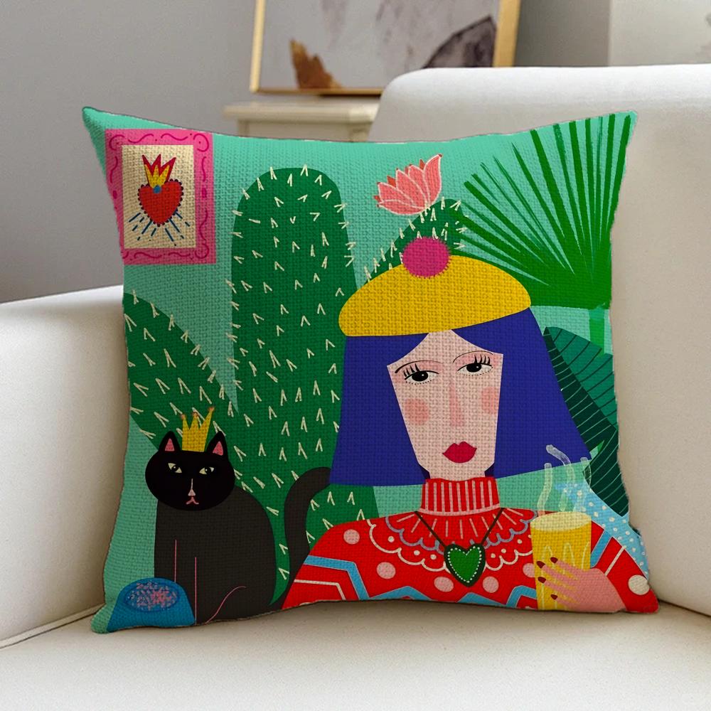 L-Lucilla Vecchiarino Cushion Cover Cushion Cover Pillowcase, Anti-Mite Invisible Zipper, Linen Sofa Cushion