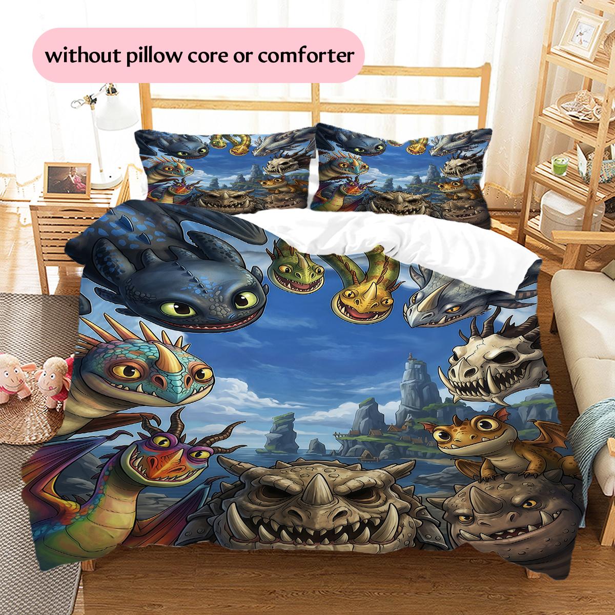 

How to Train Your Dragon Epic Dragon Saga Pattern Bedding Home Decoration Festival Gift (1 * duvet cover + 2 * pillowcase, without core) 135x200cm
