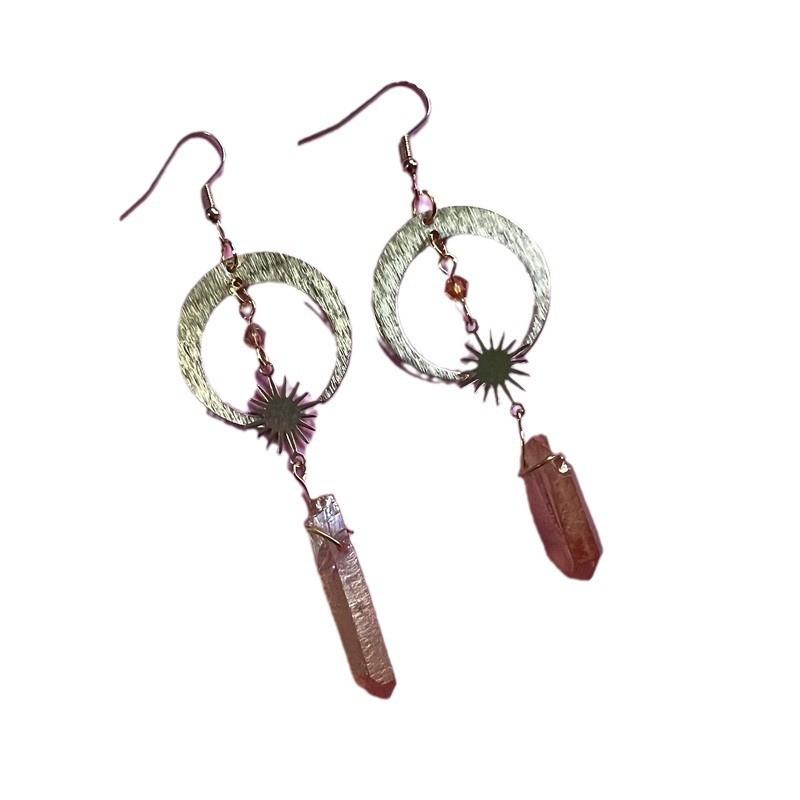 Bohemian Moon And Star Quartz Earrings With Electroplated Alloy For Fashion Jewelry