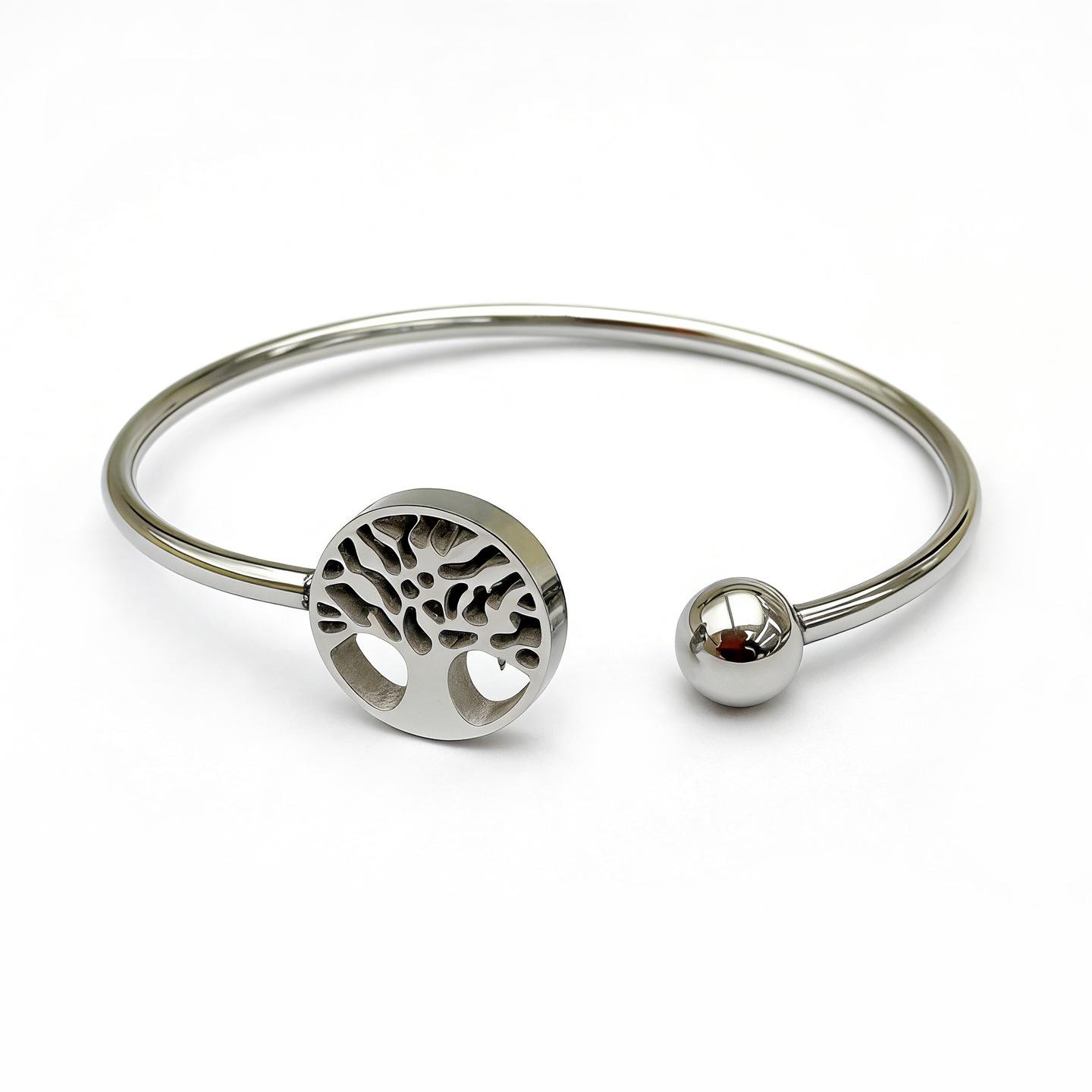 Women s 6mm Tree of Life Cross Bracelet, Stainless Steel with Diamonds. 18K Electroplated