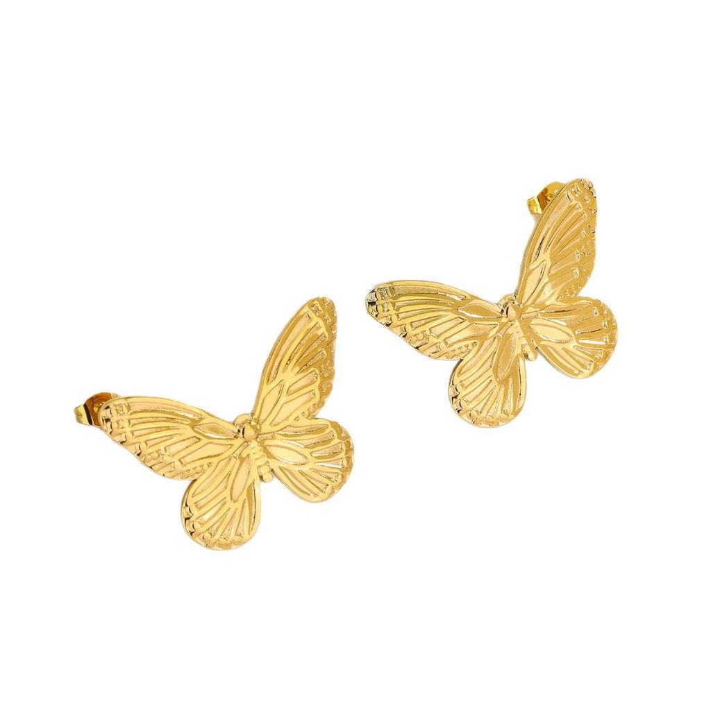 18K Gold Plated Titanium Steel Earrings with Butterfly, Flower, and Bowknot Designs