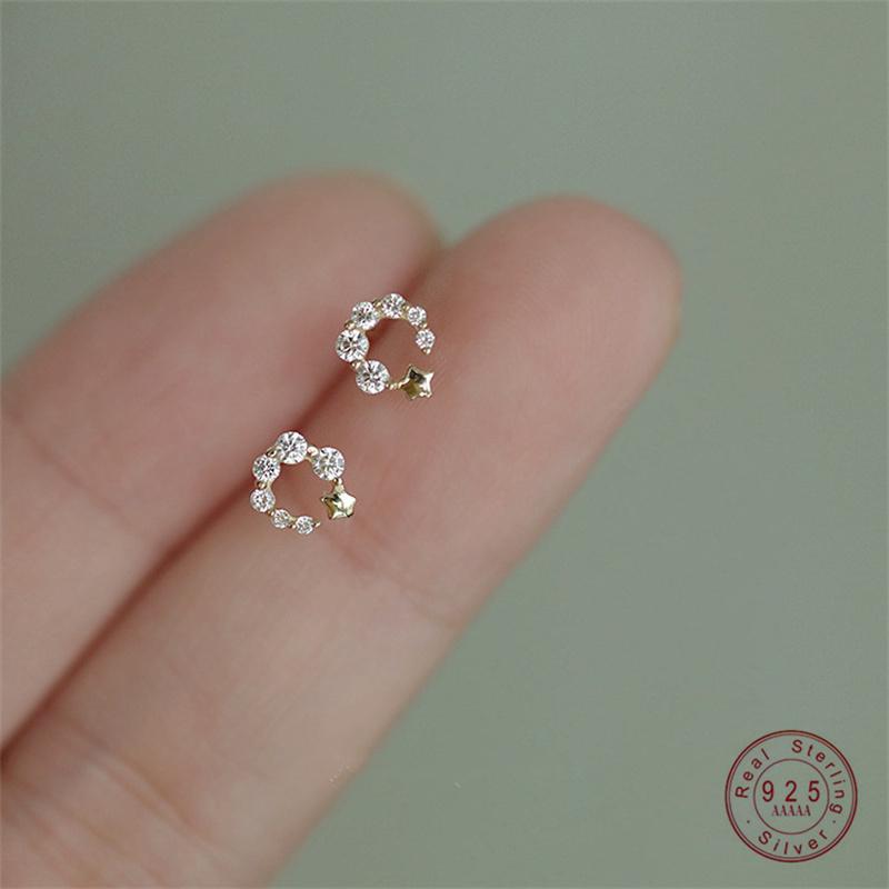 

925 Sterling Silver Plated 14K Gold Gradient Zircon Star Earrings for Women Exquisite Small Jewelry Accessories silver