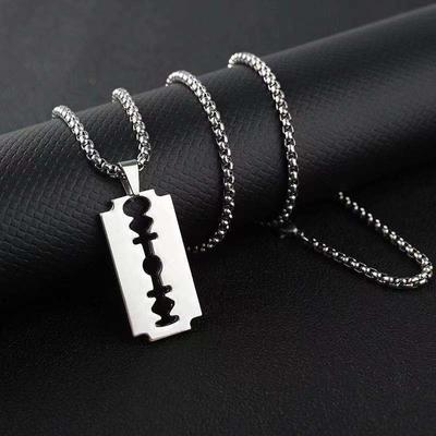 Edelstahl Rasierklingen Anhänger Halskette Lange Kette 60CM Hip Hop Stil Unisex Schmuck Langlebiges Titanstahl Material