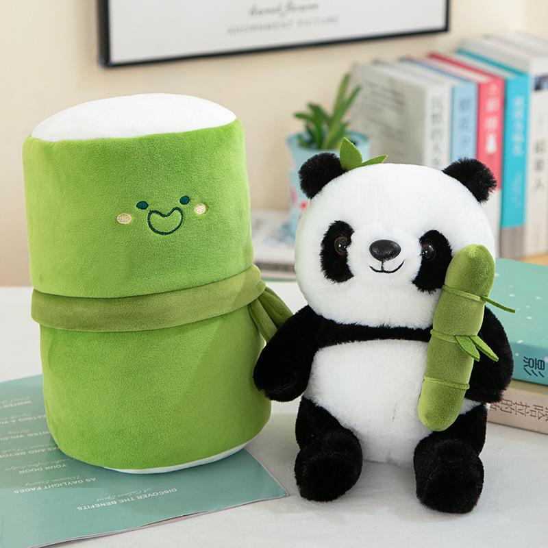 Bamboo Tube Panda Doll Plush Toy Cute Hug Bamboo Panda Doll Cartoon National Treasure Panda