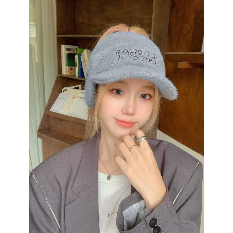 

Осенне-зимняя шляпа с открытым верхом для женщин, теплая, с надписью, молодежная кепка-утка, в корейском стиле, повседневная, универсальная бейсболка для женщин, милая one size fits all