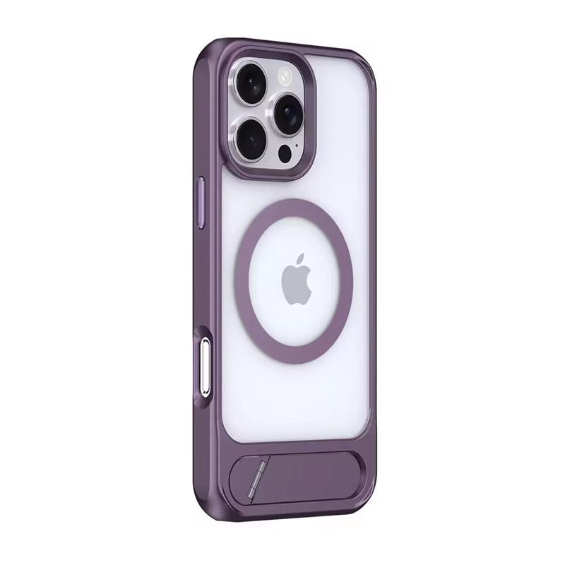 Luxury Metal Stand Clear Magnetic Phone Case For iPhone 16E 11 12 13 14 15 16 Pro Max Plus Bracket Shockproof Protector Cover