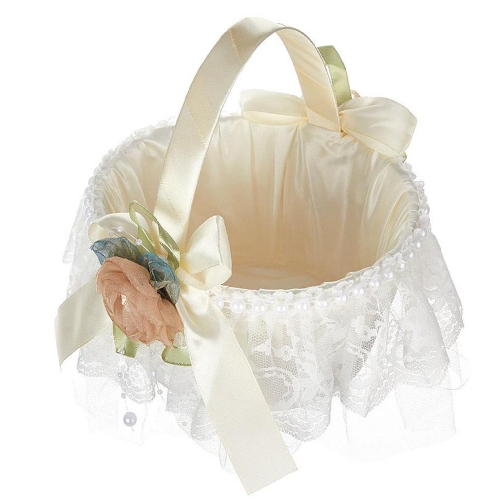 Champagne Lace Flower Girl Basket for Weddings