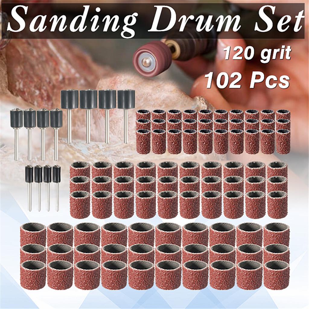100pcs 1//4/" 80 Grit Ponçage Tambour manches Sander Avec 2 mandrins pour Dremel outil