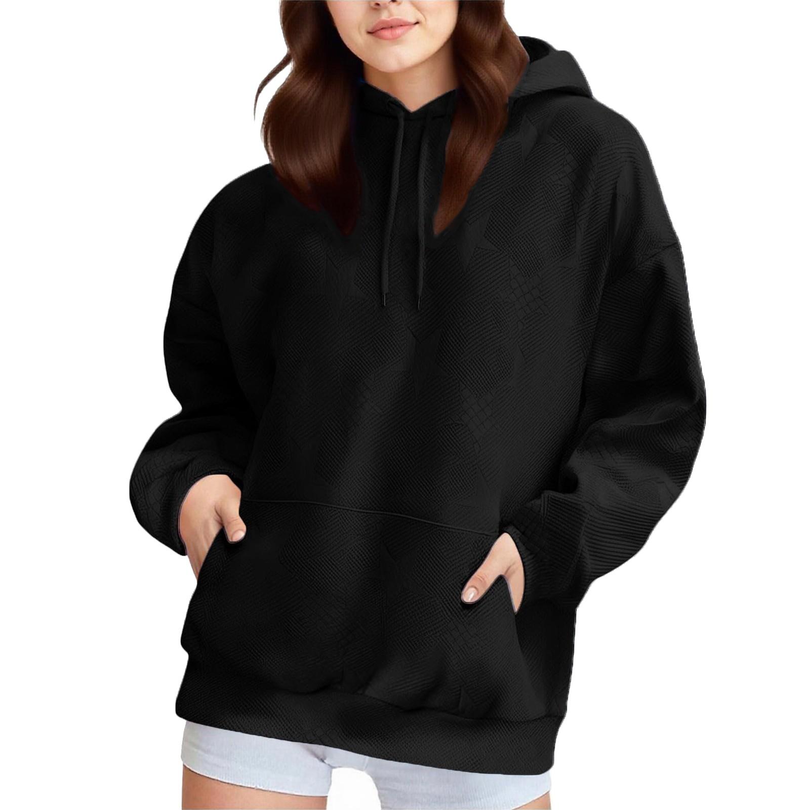 

Женский свободный пуловер с длинными рукавами, круглым вырезом и карманом, спортивный повседневный свитшот XXL чёрный