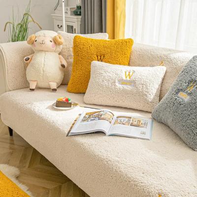 Winter Lamb Plush Sofa Mat Thick Plush Soft Warm Seat Cushion Living Room High-end Solid Color Anti Slip Fashion Sofa Covers