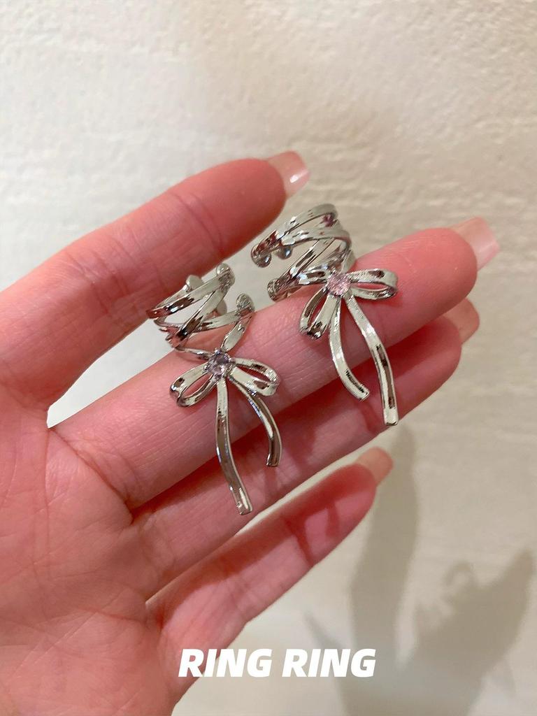 Ribbon Aesthetics: Ballet Style Ear Cuff/Bow Earring for Women