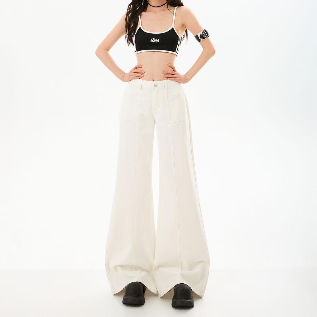 Spring Summer Pure Cotton Casual Soft Non Cling Micro Flare Patchwork Slim Flare Denim Pants For Women Casual Pants Oversize Denim Trousers