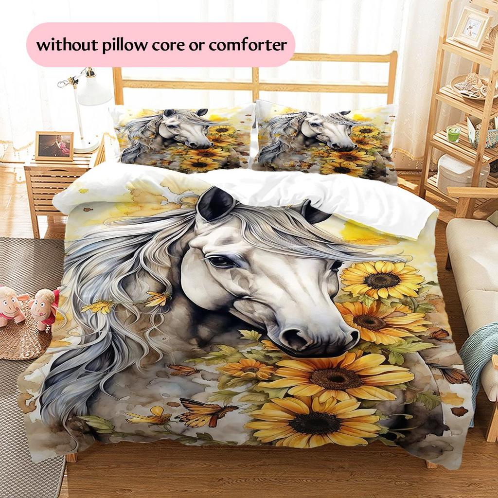 1PC Horse Bedding Quilt Set Quilt Cover Pillowcase Home Decoration Birthday Gift (1 * duvet cover + 2 * pillowcase, without core)