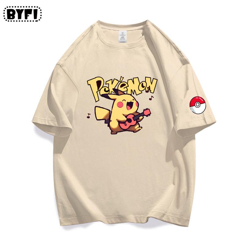 Singer Pikachu Creative Short Sleeved Tshirt Pok É Mon Peripheral Pok É Mon Pure Cotton Half Sleeved Mens and Womens