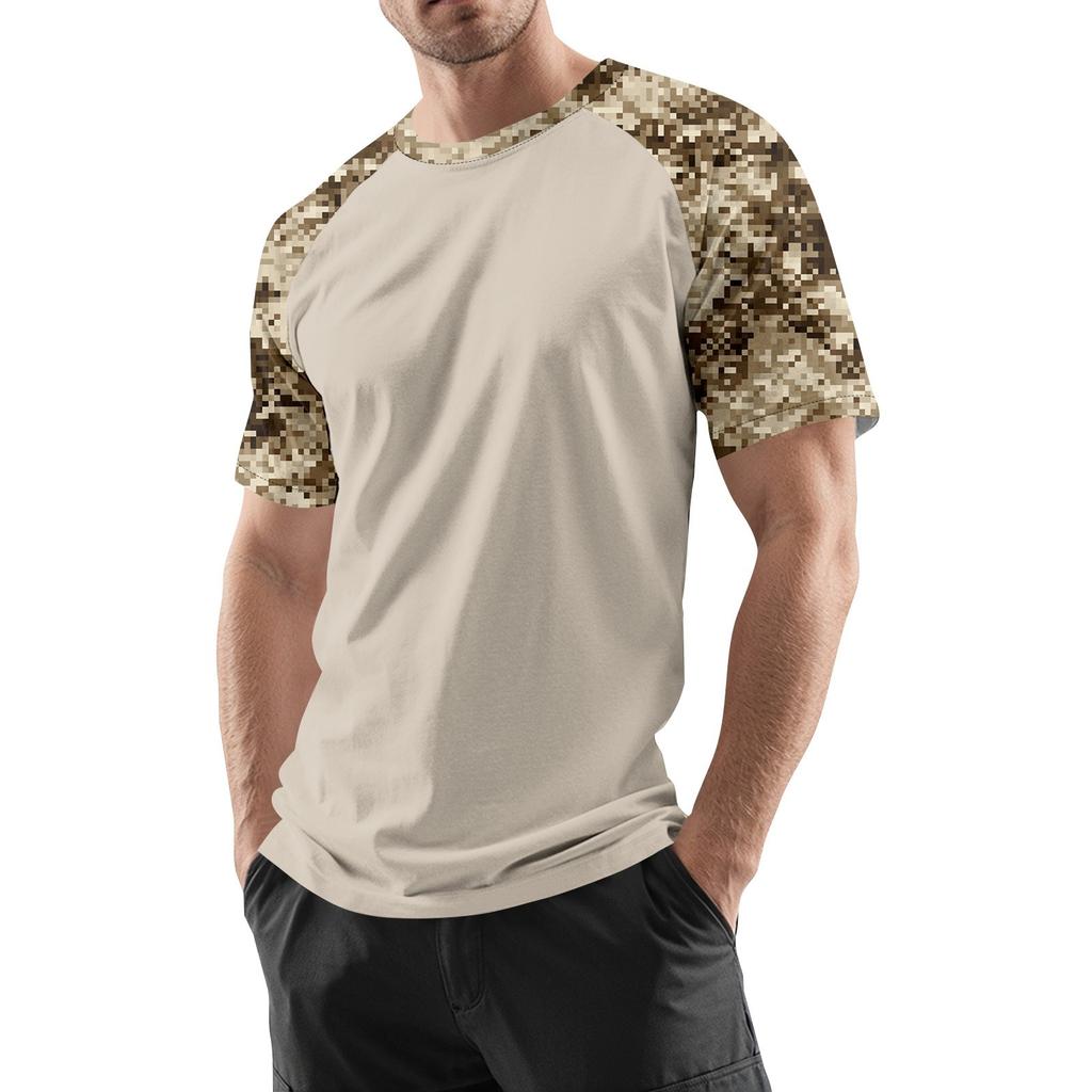 Camouflage Style Printed Raglan Sleeves Men's Short Sleeved Top