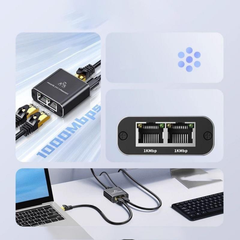 1 to 2 RJ45 Ethernet Splitter Converter with USB Power Cord for Gigabit Networking Expansion Multiple Device Connection