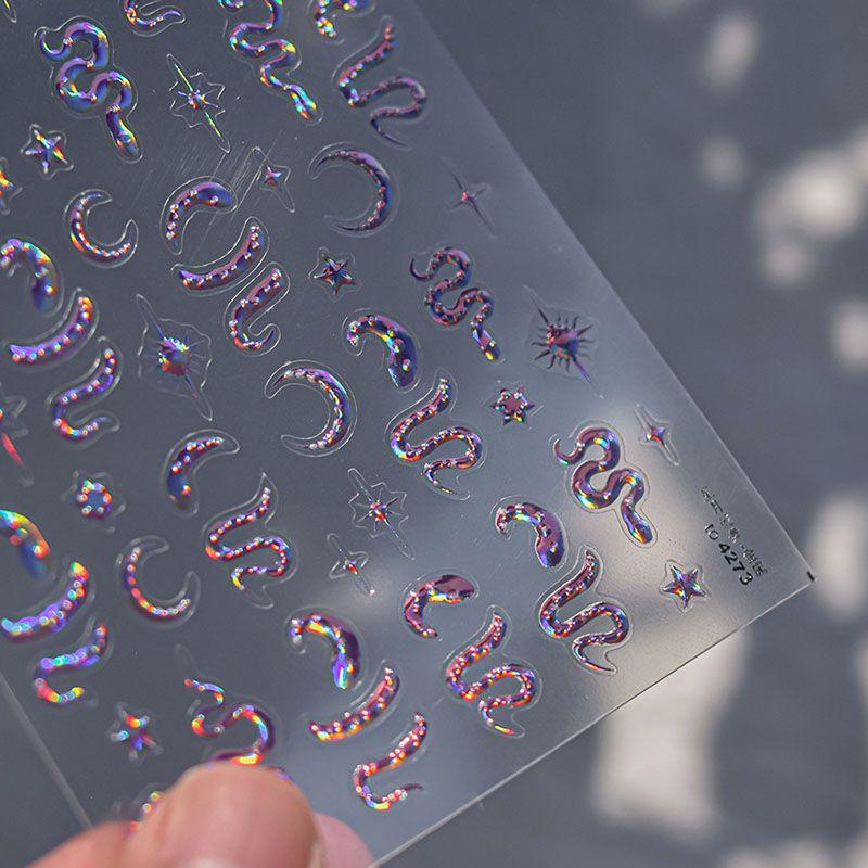 

Bronzing Silver Star Moon Snake Dance Nail Stickers Tomoni Relief Japanese Style Laser Bright Nail Stickers Decorations Laser powder star Moon snake dance 4273