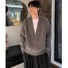 2025 Autumn/Winter Retro Casual V-Neck Men's Cardigan Sweater - Solid Color Knit Outerwear