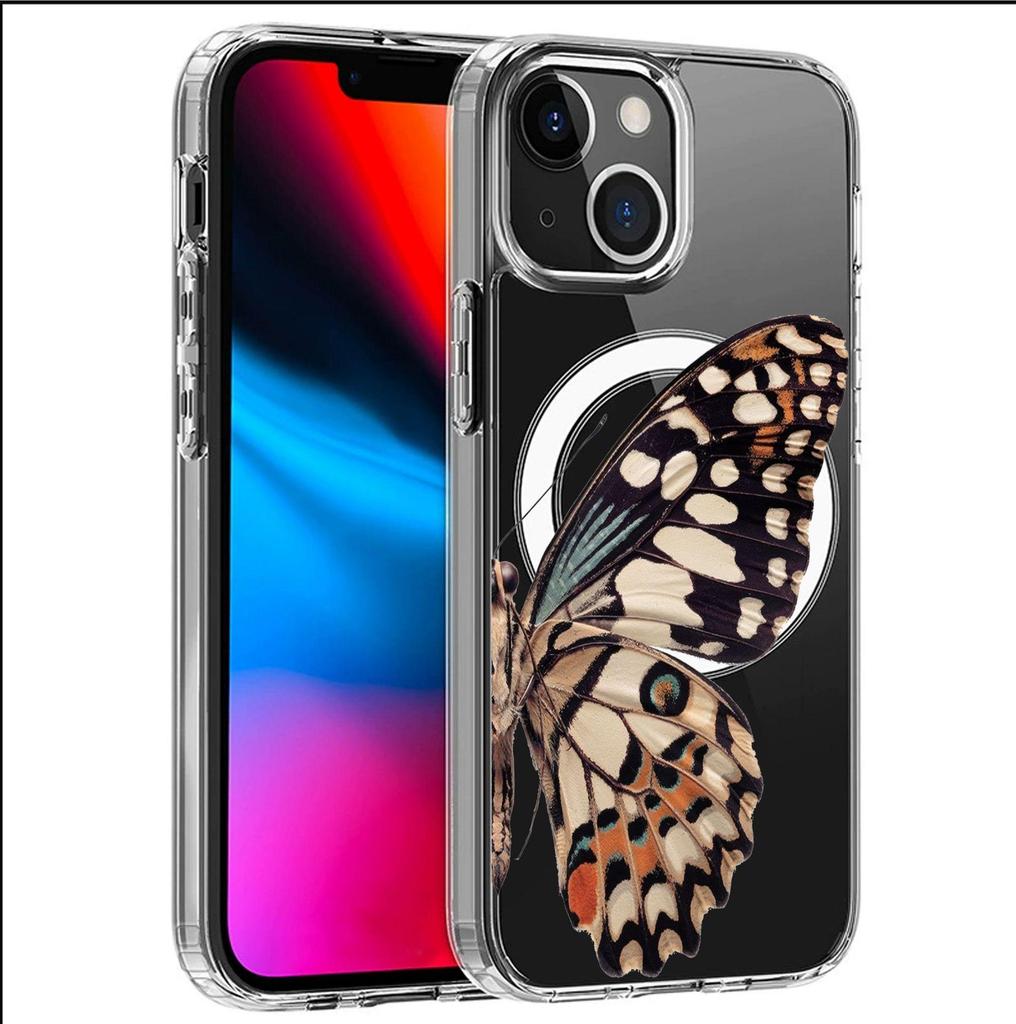 Half-Sided Magnetic Butterfly Light Case for iPhone 15/16/17 Pro Max - Full Coverage, Transparent Design